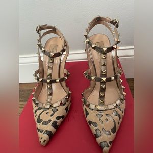 VALENTINO Rockstud Studded Leopard Pony Hair Heels Size 39